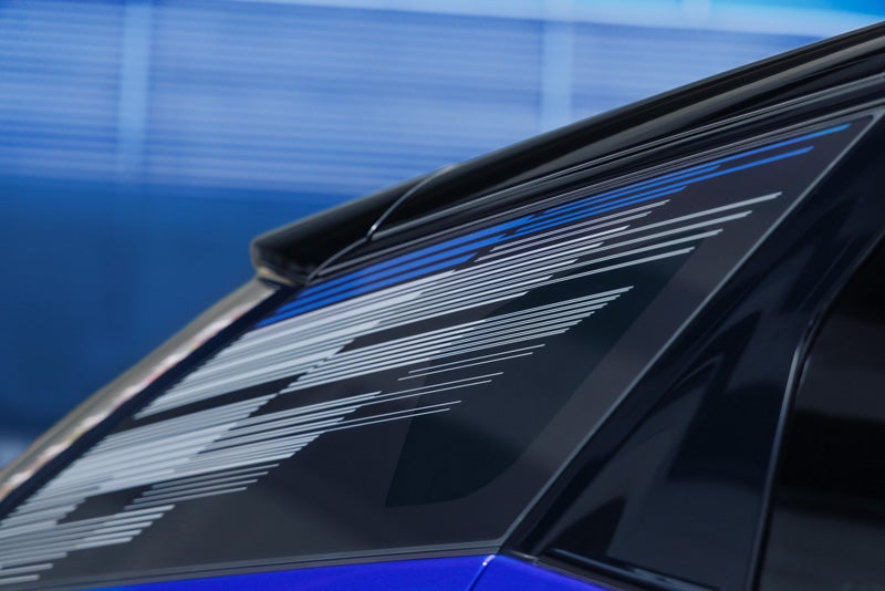 Close-up of the Modern Pattern on the 2026 OPTIQ-V Rear Quarter Glass | Cadillac of Rexburg in Rexburg ID